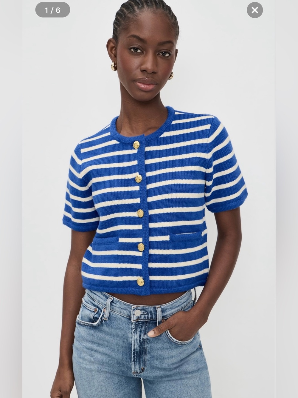 English Factory Blue & White Striped Knit Cardigan Sweater – Size Large – NWT